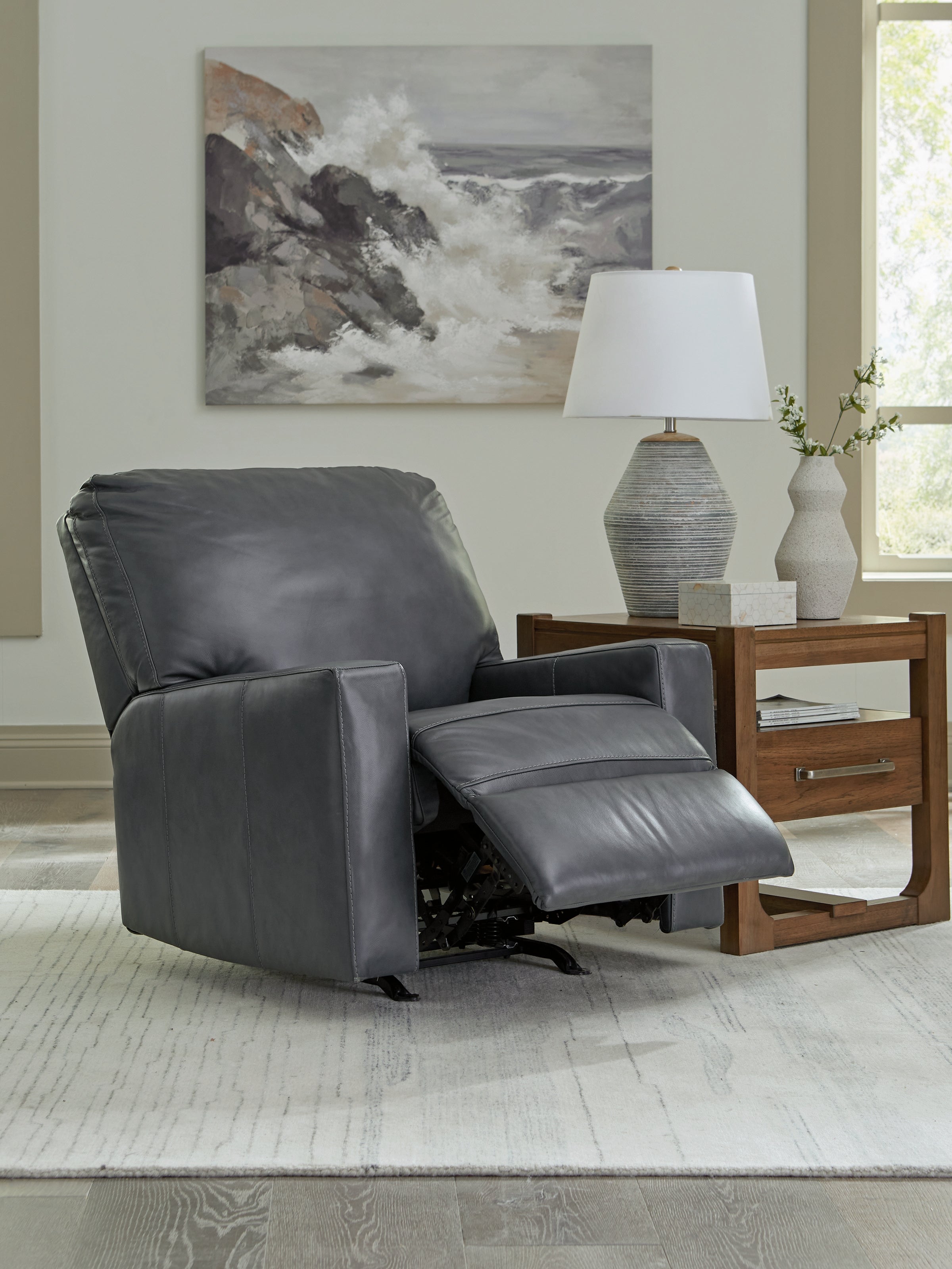 Ashley Furniture - BOLSENA ADMIRAL LEATHER RECLINER - Blue Leather Match - Recliners - Additional View 5