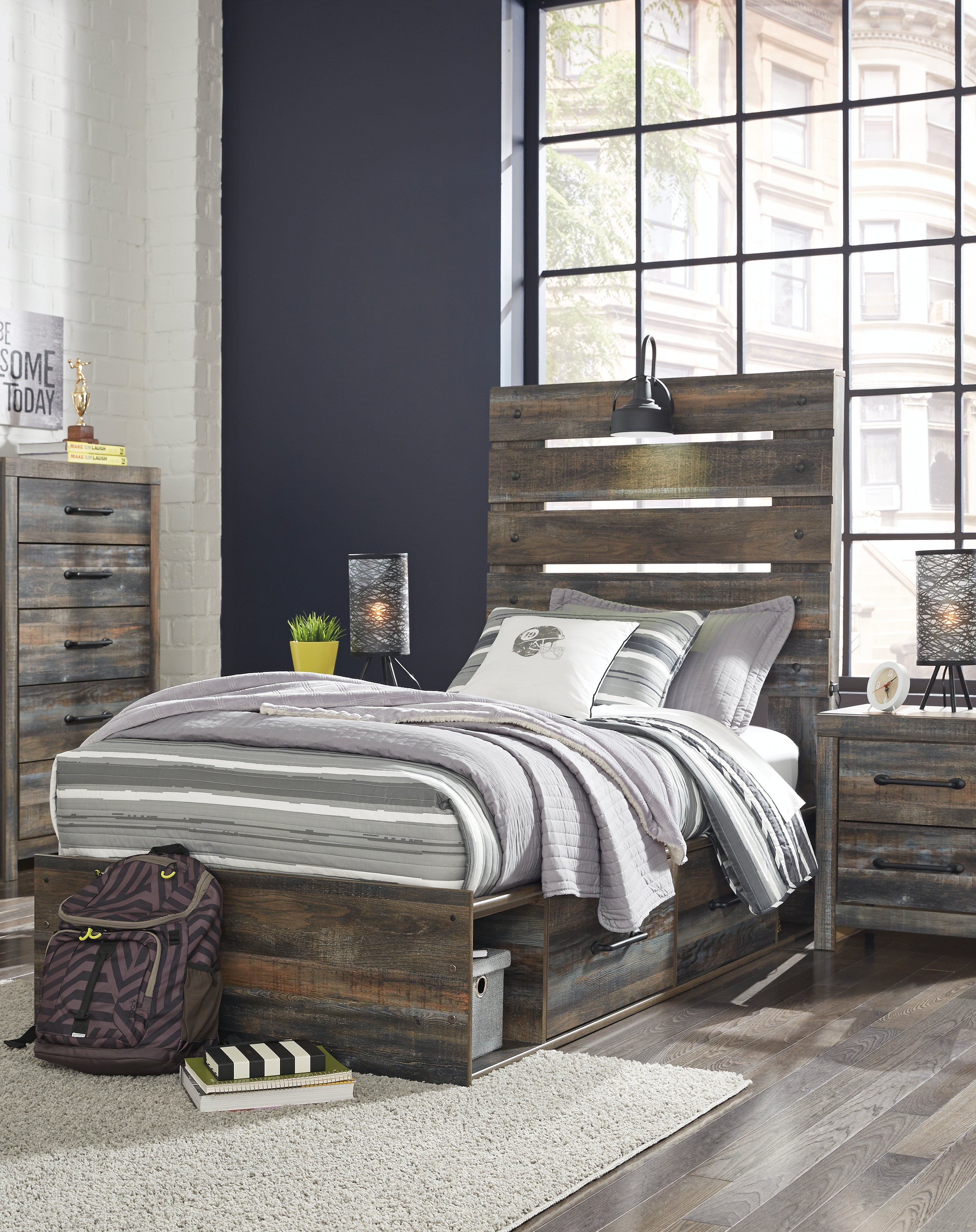 Ashley Furniture - DRYSTAN TWIN PANEL HEADBOARD - Beige Wood - Headboards - Additional View 6