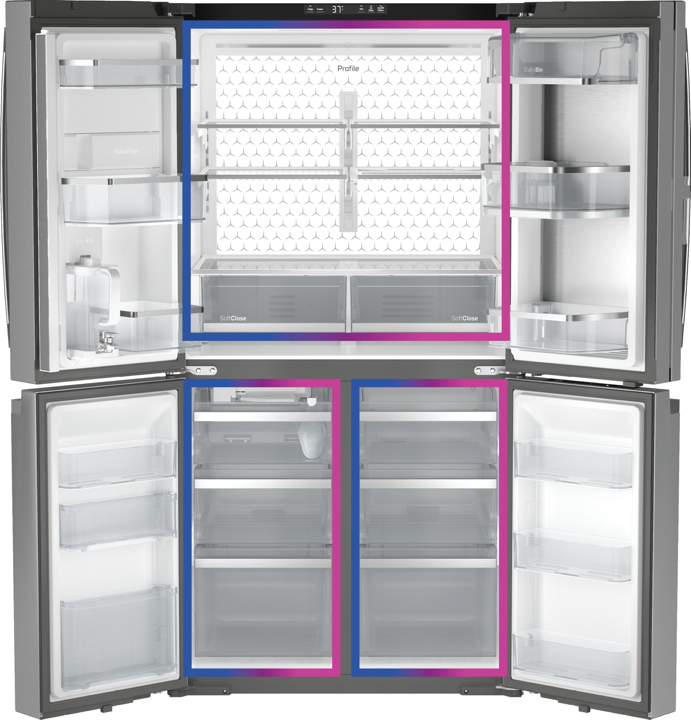 GE PROFILE FINGREPRINT RESISTANT STAINLESS STEEL 28.4CU QUAD DOOR REFRIGERATOR - Pearl Silver - Refrigerators - Additional View 27
