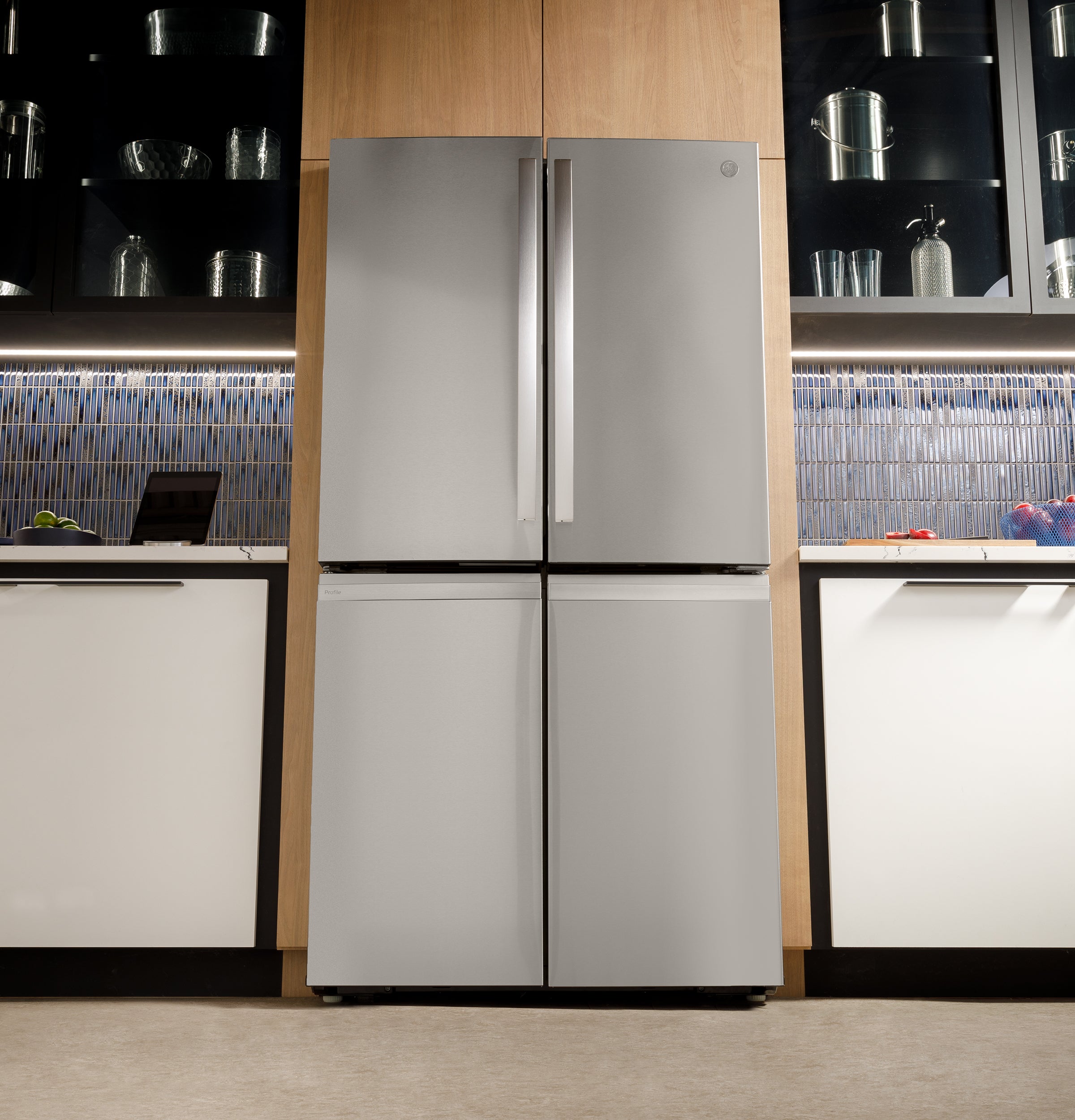 GE PROFILE FINGREPRINT RESISTANT STAINLESS STEEL 28.4CU QUAD DOOR REFRIGERATOR - Pearl Silver - Refrigerators - Additional View 28