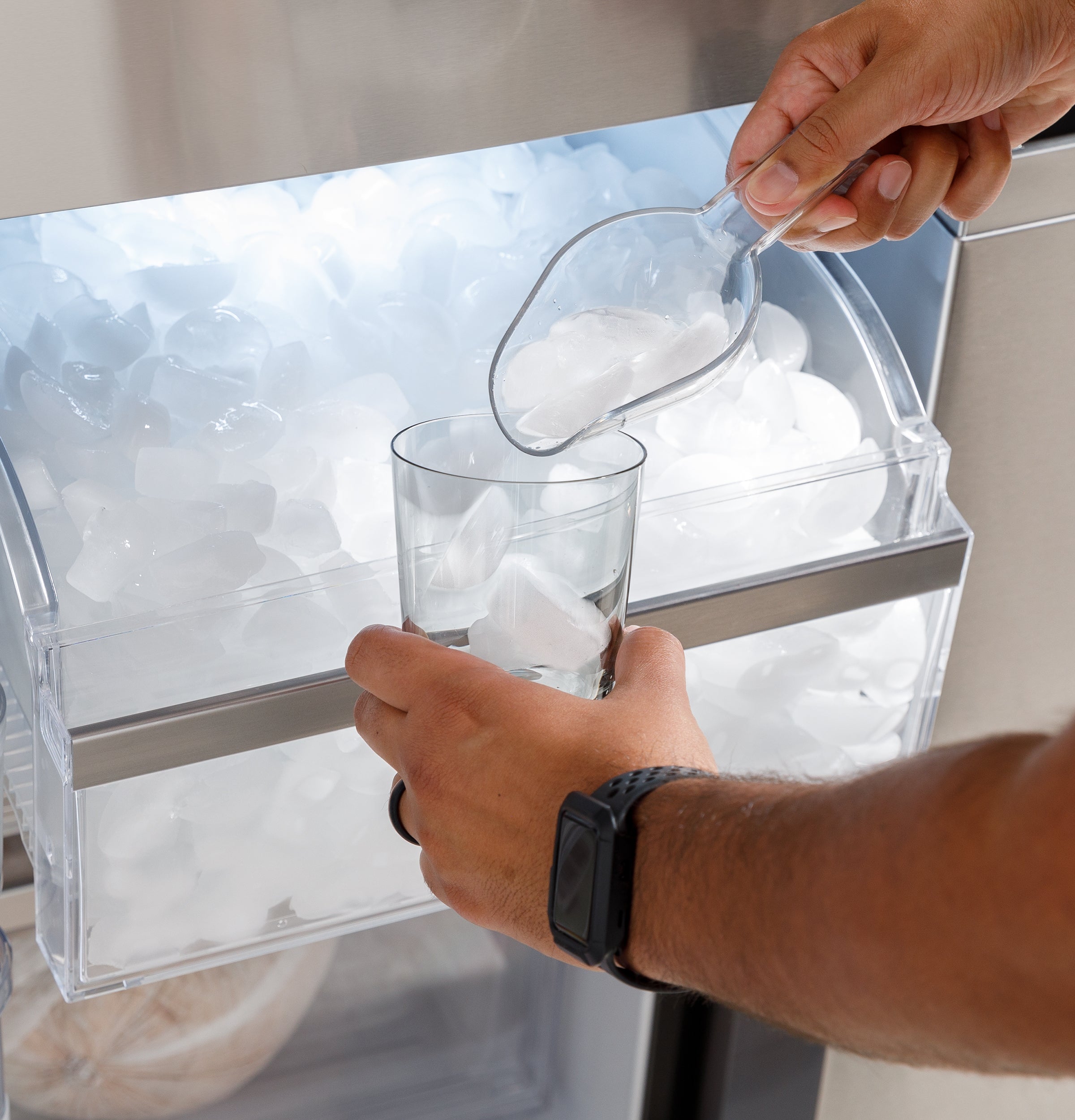 GE PROFILE FINGREPRINT RESISTANT STAINLESS STEEL 28.4CU QUAD DOOR REFRIGERATOR - Pearl Silver - Refrigerators - Additional View 32
