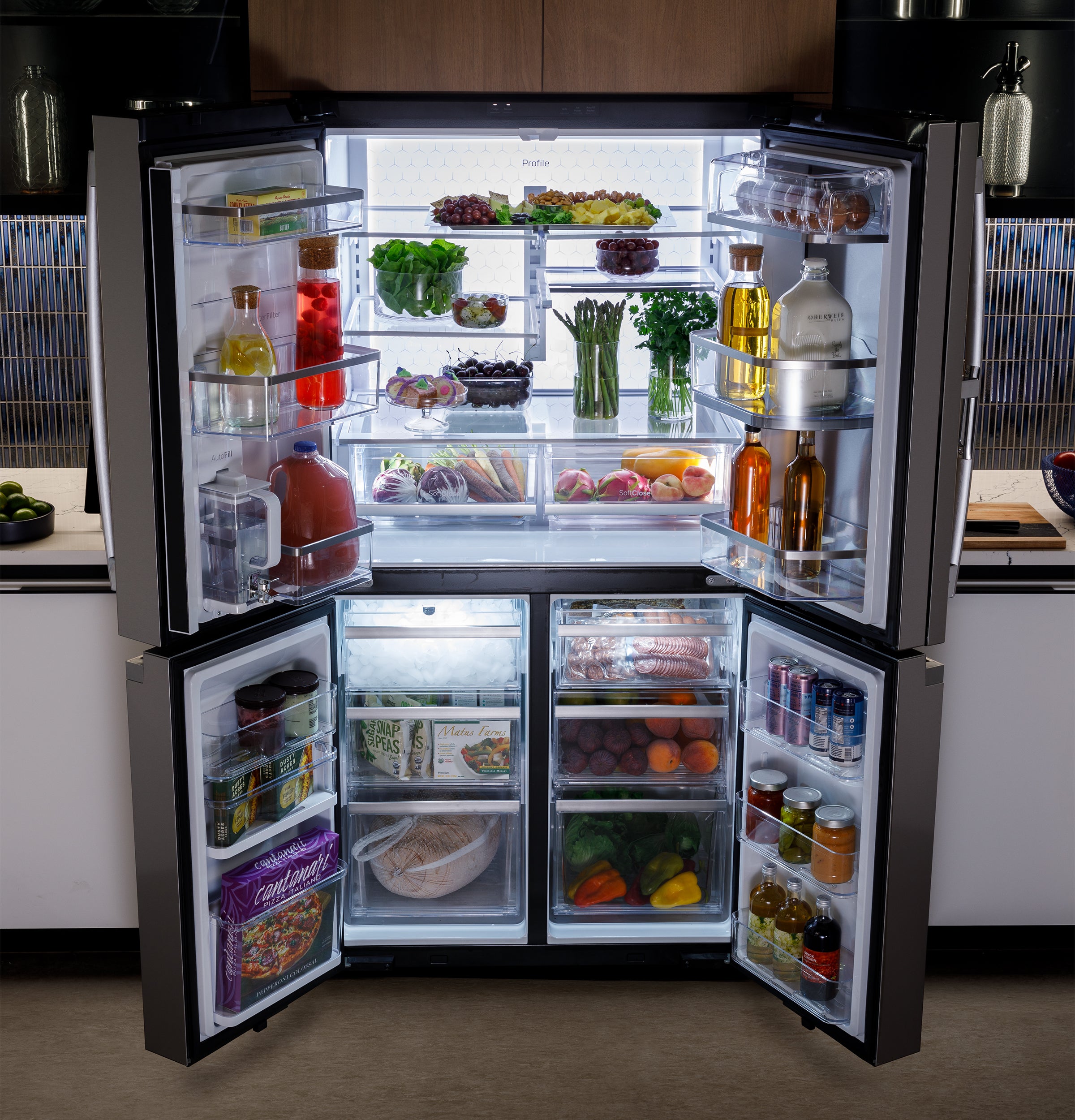 GE PROFILE FINGREPRINT RESISTANT STAINLESS STEEL 28.4CU QUAD DOOR REFRIGERATOR - Pearl Silver - Refrigerators - Additional View 5