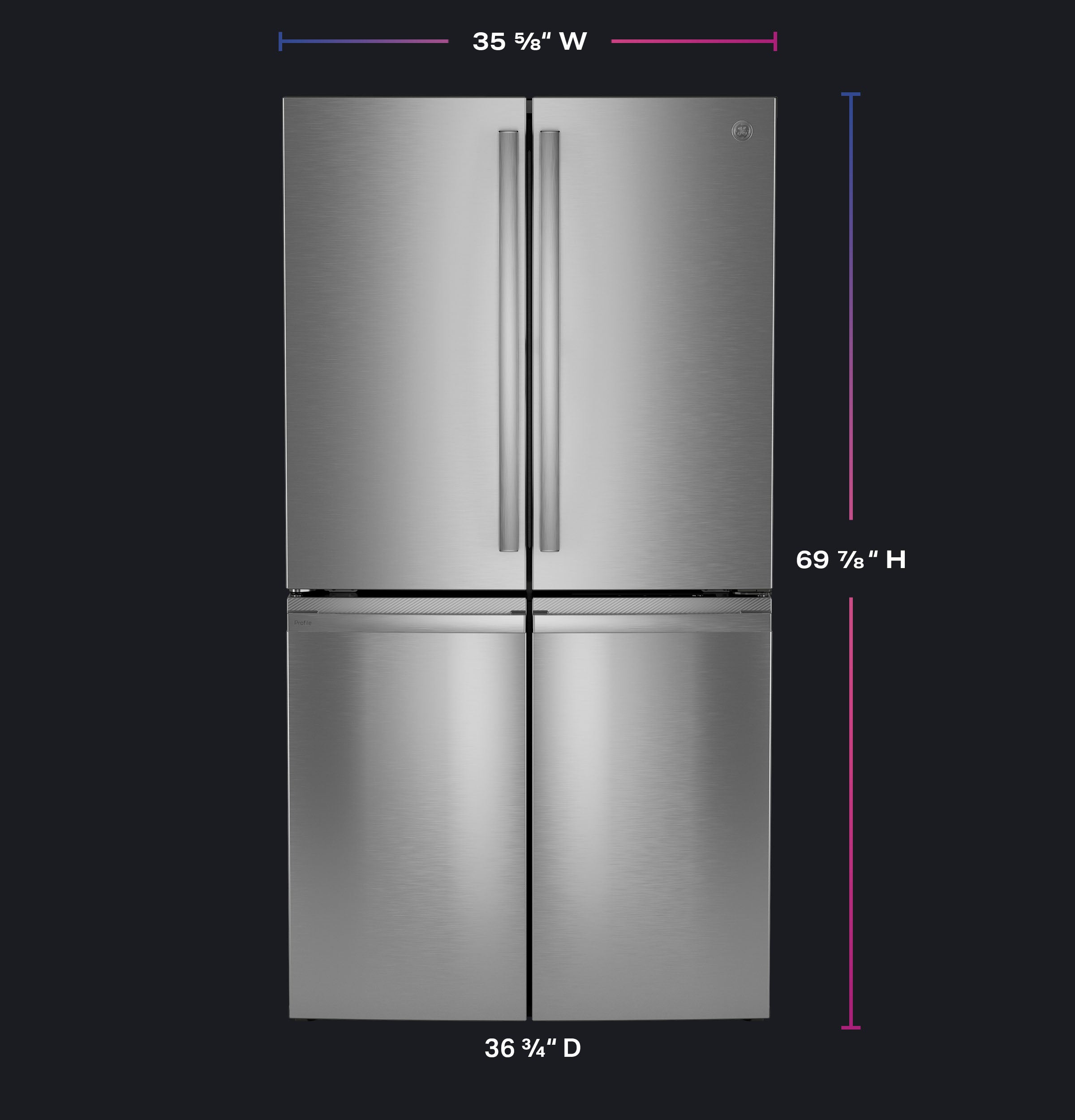 GE PROFILE FINGREPRINT RESISTANT STAINLESS STEEL 28.4CU QUAD DOOR REFRIGERATOR - Pearl Silver - Refrigerators - Additional View 20