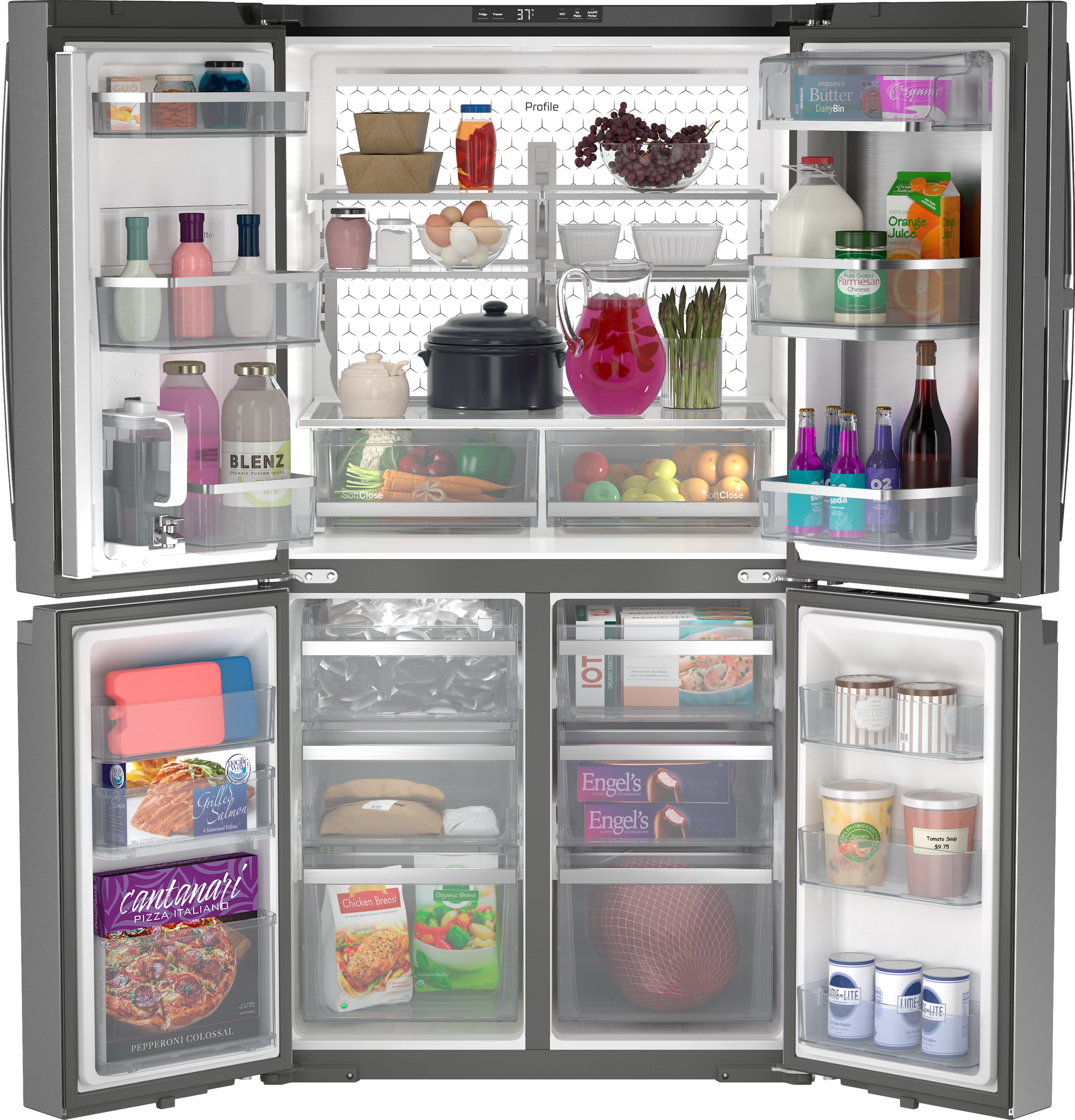 GE PROFILE FINGREPRINT RESISTANT STAINLESS STEEL 28.4CU QUAD DOOR REFRIGERATOR - Pearl Silver - Refrigerators - Additional View 22