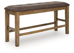 Ashley Furniture - BROXTYN COUNTER HEIGHT BENCH - Light Brown Wood|Faux Leather - Benches