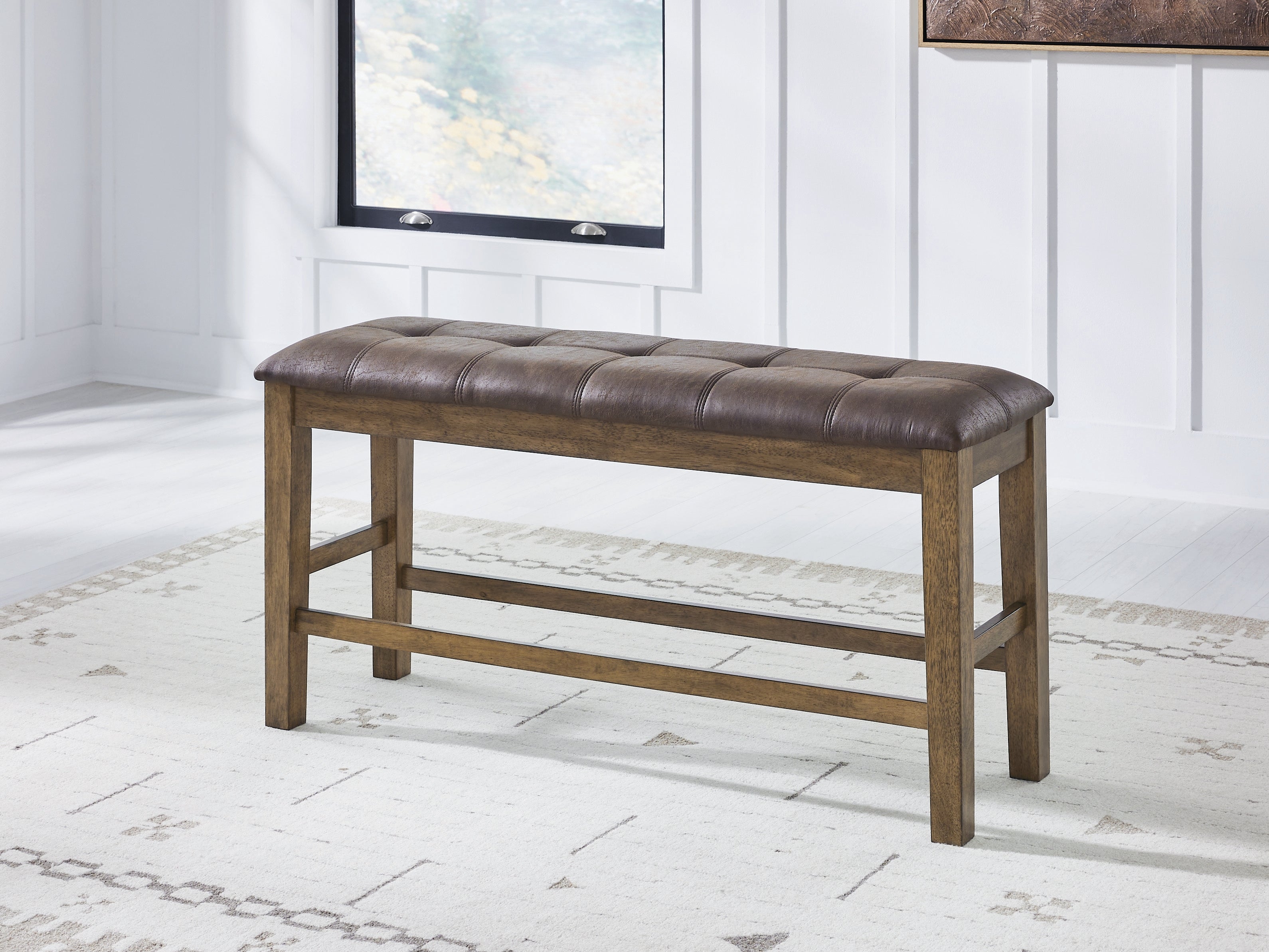 Ashley Furniture - BROXTYN COUNTER HEIGHT BENCH - Light Brown Wood|Faux Leather - Benches - Additional View 1
