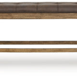 Ashley Furniture - BROXTYN COUNTER HEIGHT BENCH - Light Brown Wood|Faux Leather - Benches - Additional View 2