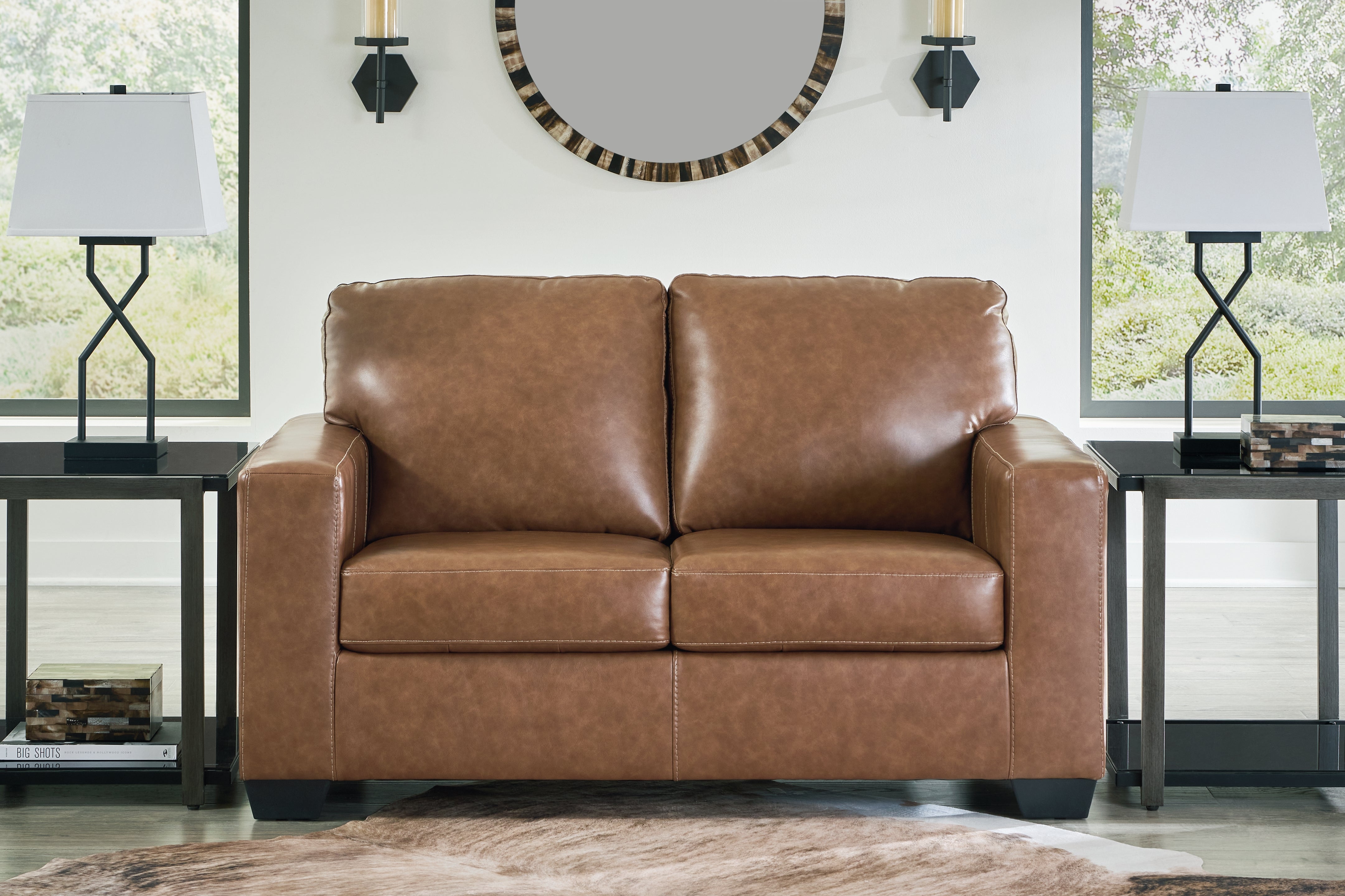 Ashley Furniture - BOLSENA CARAMEL LEATHER LOVESEAT - Light Brown Leather Match - Loveseats - Additional View 1