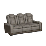 Elements International - LANTANA ROCKY GREY/BROWN 2P POWER SOFA - Gray Faux Leather - Sofas