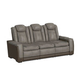 Elements International - LANTANA ROCKY GREY/BROWN 2P POWER SOFA - Gray Faux Leather - Sofas