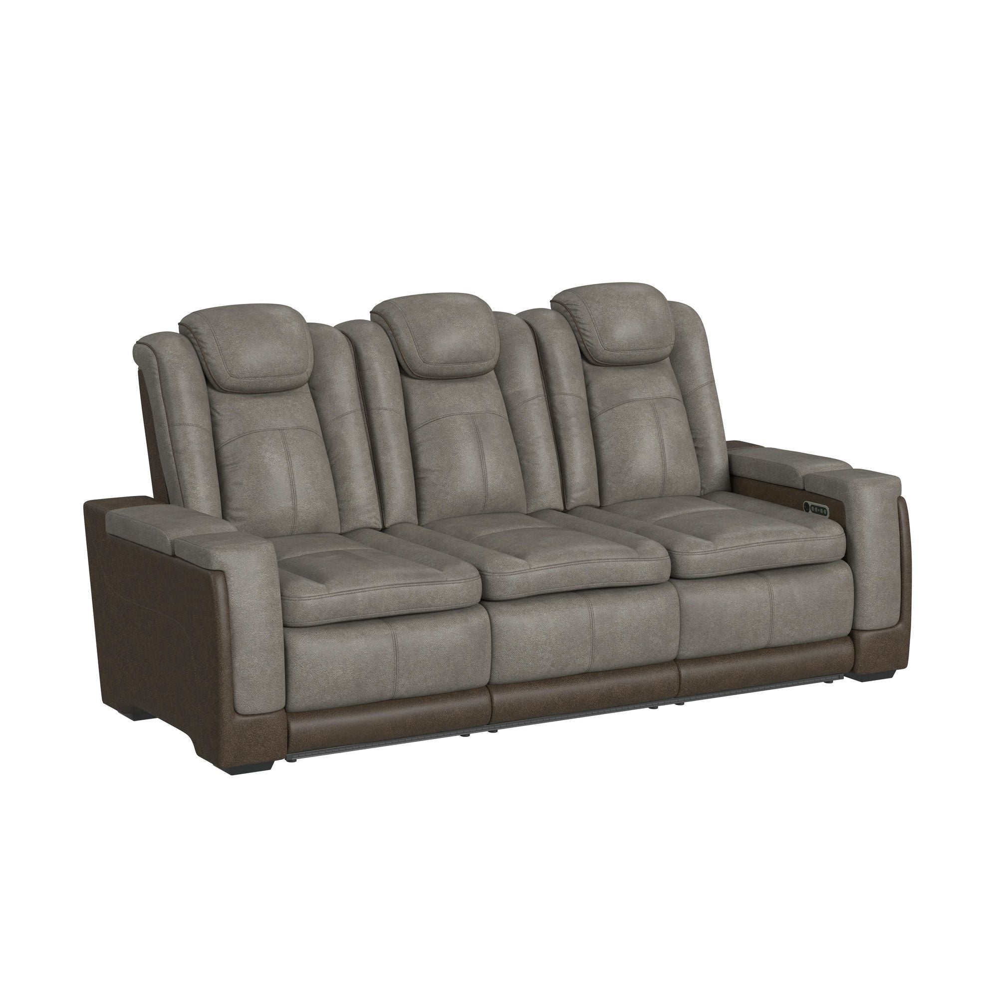 Elements International - LANTANA ROCKY GREY/BROWN 2P POWER SOFA - Gray Faux Leather - Sofas