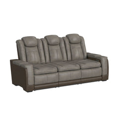 Elements International - LANTANA ROCKY GREY/BROWN 2P POWER SOFA - Gray Faux Leather - Sofas