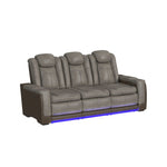 Elements International - LANTANA ROCKY GREY/BROWN 2P POWER SOFA - Gray Faux Leather - Sofas - Additional View 1