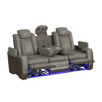 Elements International - LANTANA ROCKY GREY/BROWN 2P POWER SOFA - Gray Faux Leather - Sofas - Additional View 2