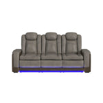 Elements International - LANTANA ROCKY GREY/BROWN 2P POWER SOFA - Gray Faux Leather - Sofas - Additional View 3
