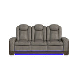 Elements International - LANTANA ROCKY GREY/BROWN 2P POWER SOFA - Gray Faux Leather - Sofas - Additional View 3