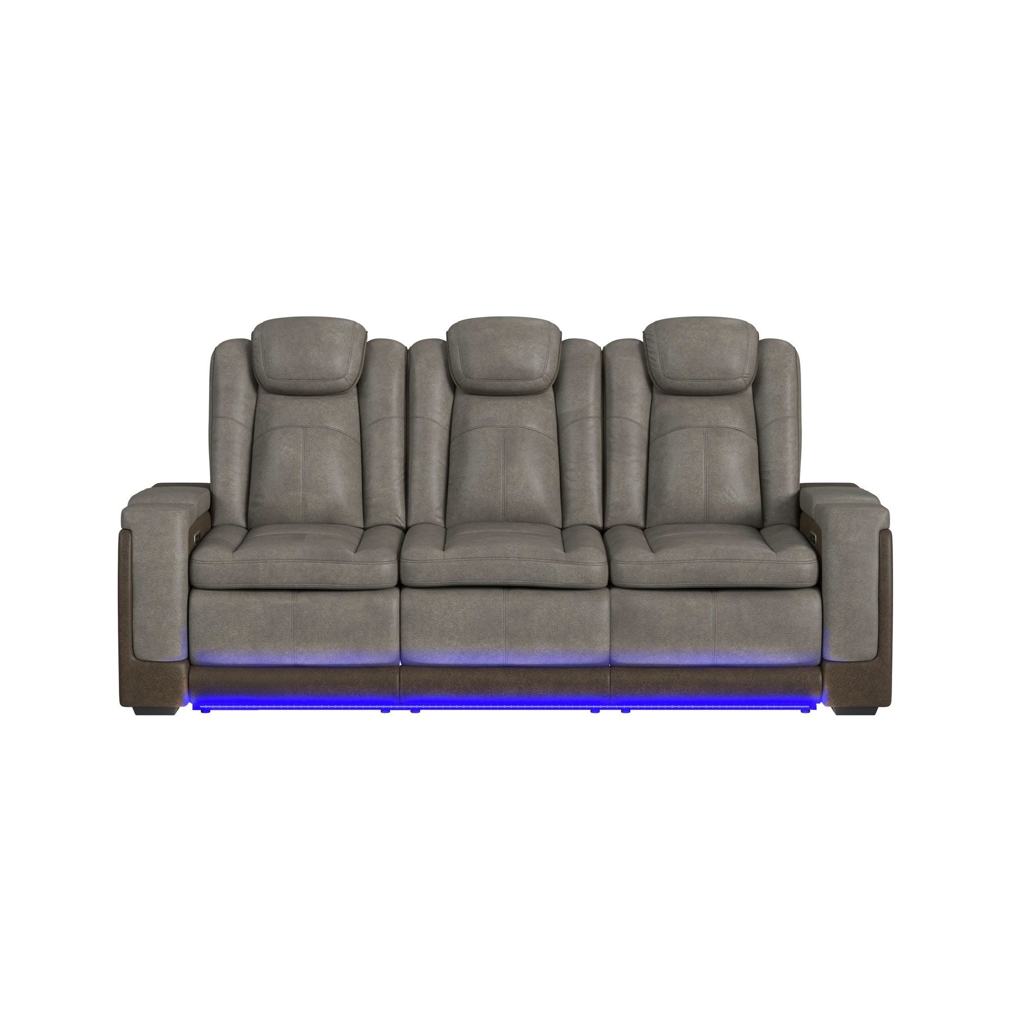 Elements International - LANTANA ROCKY GREY/BROWN 2P POWER SOFA - Gray Faux Leather - Sofas - Additional View 3