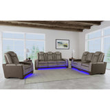 Elements International - LANTANA ROCKY GREY/BROWN 2P POWER SOFA - Gray Faux Leather - Sofas - Additional View 4