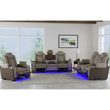 Elements International - LANTANA ROCKY GREY/BROWN 2P POWER SOFA - Gray Faux Leather - Sofas - Additional View 6
