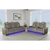 Elements International - LANTANA ROCKY GREY/BROWN 2P POWER SOFA - Gray Faux Leather - Sofas - Additional View 7