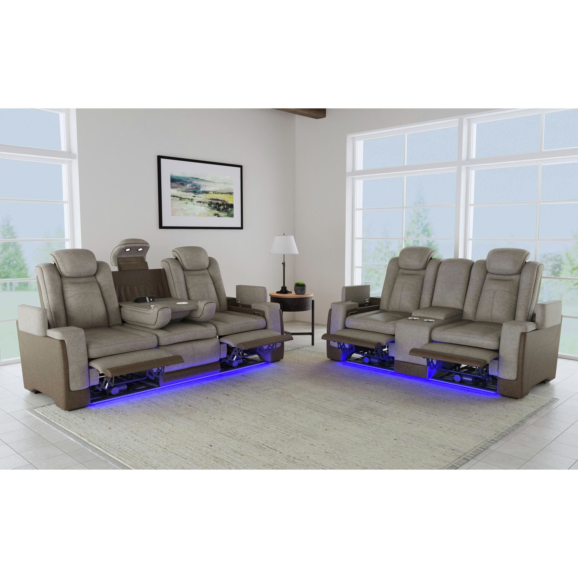 Elements International - LANTANA ROCKY GREY/BROWN 2P POWER SOFA - Gray Faux Leather - Sofas - Additional View 8
