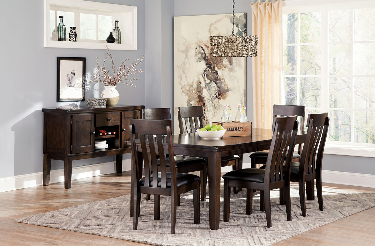 Ashley Furniture - Haddigan 7 Piece Dining Set - Dark Brown Leather Match|Wood - Dining Room Sets