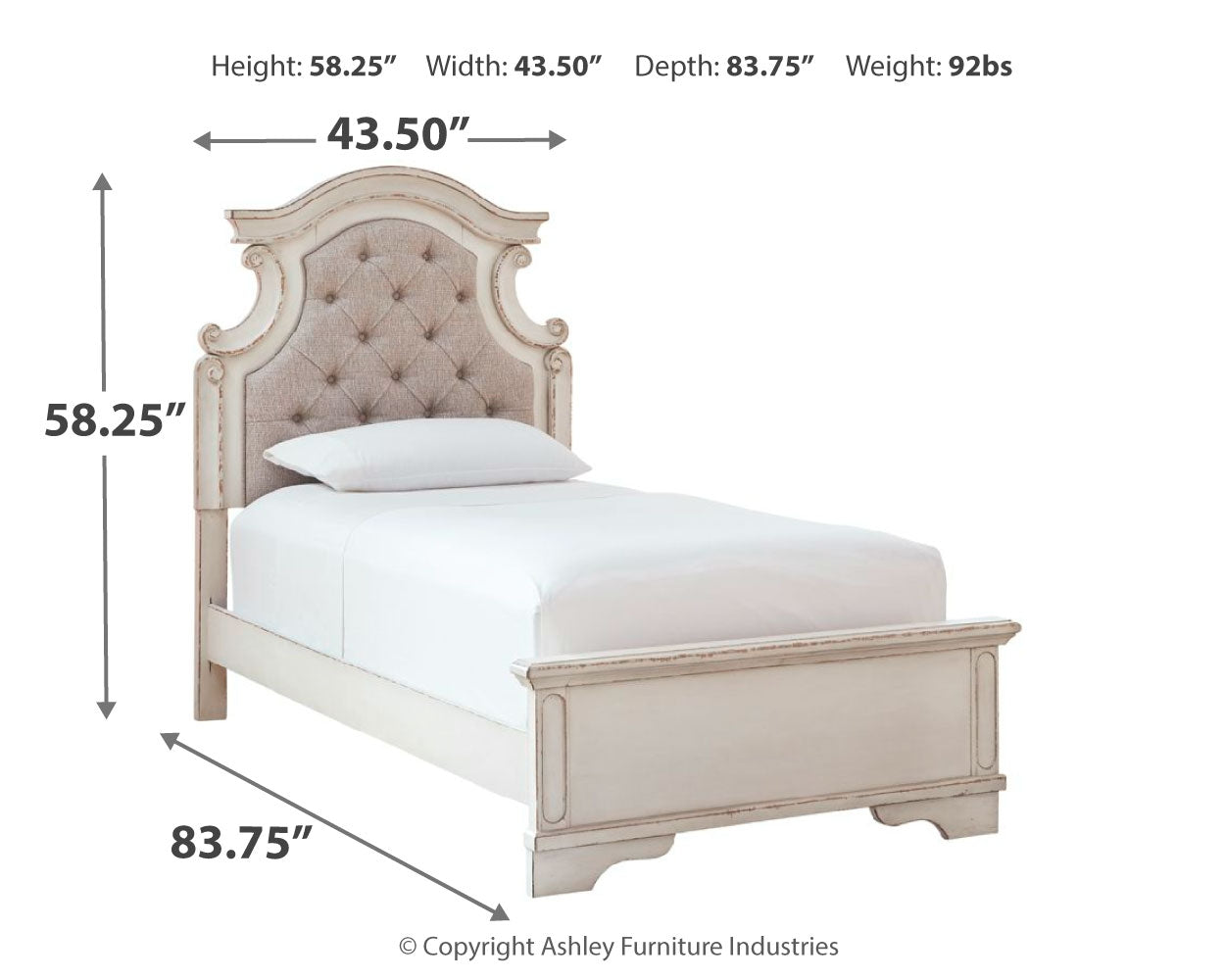 Ashley Furniture - REALYN TWIN PANEL BED - White Wood|Fabric - Beds - Additional View 3