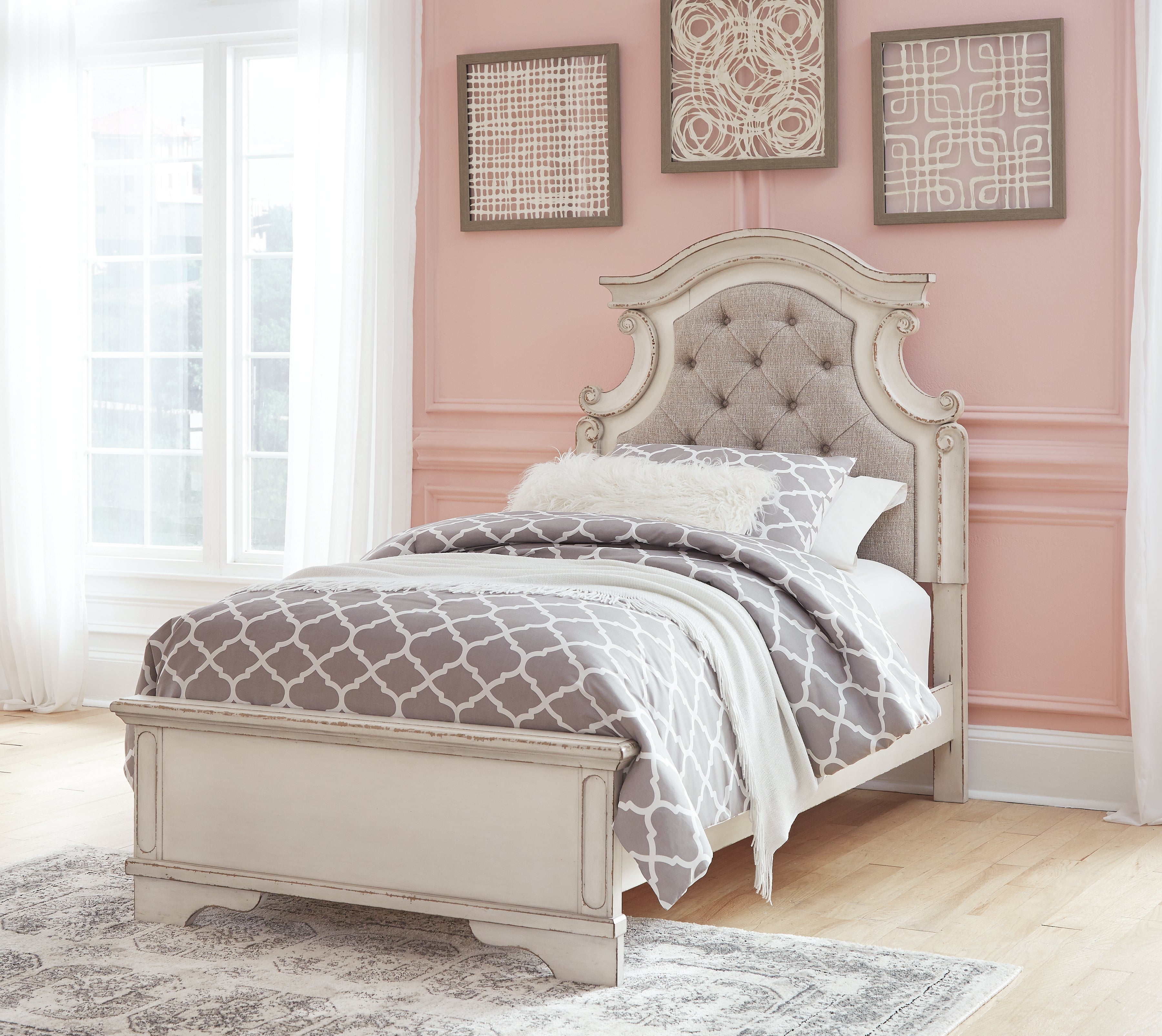 Ashley Furniture - REALYN TWIN PANEL BED - White Wood|Fabric - Beds - Additional View 5