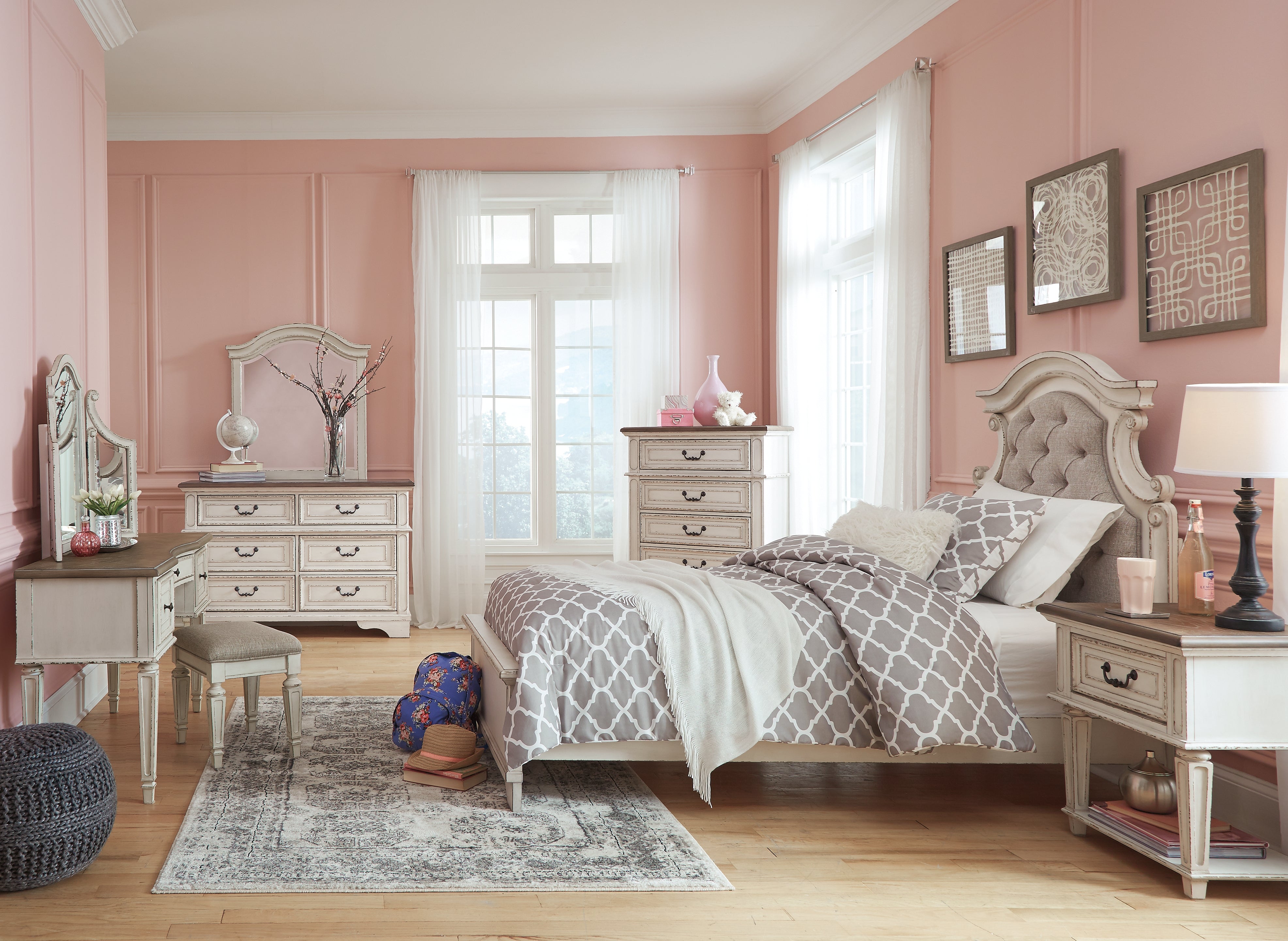 Ashley Furniture - REALYN TWIN PANEL BED - White Wood|Fabric - Beds - Additional View 8