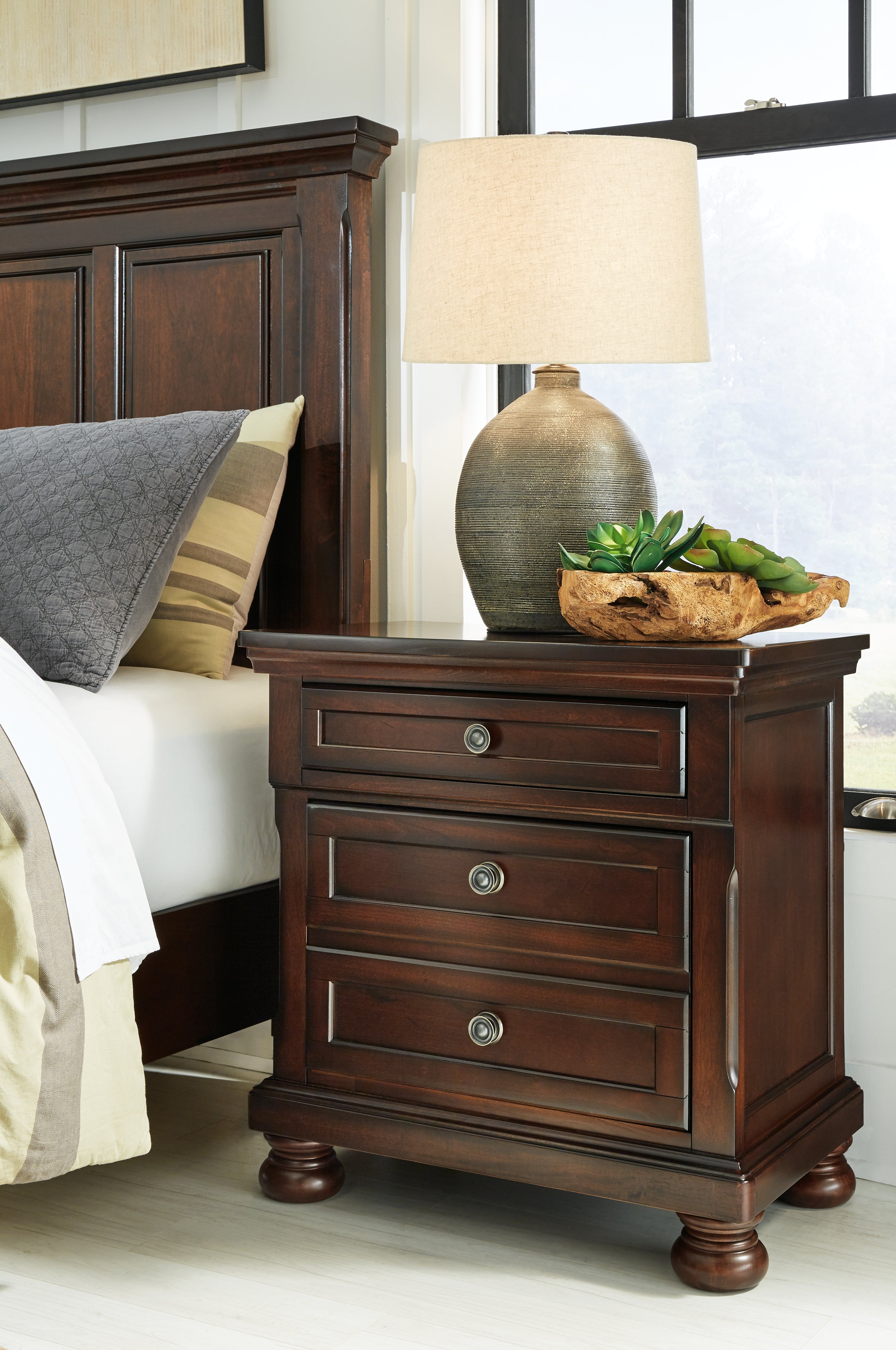 Ashley Furniture - Porter Two Drawer Night Stand - Brown - Dark Brown Wood - Nightstands - Additional View 1