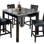 Ashley Furniture - MAYSVILLE 5 PIECE PUB DINING SET - Black Faux Marble|Leather Match|Wood - Dining Room Sets
