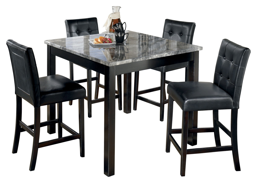 Ashley Furniture - MAYSVILLE 5 PIECE PUB DINING SET - Black Faux Marble|Leather Match|Wood - Dining Room Sets