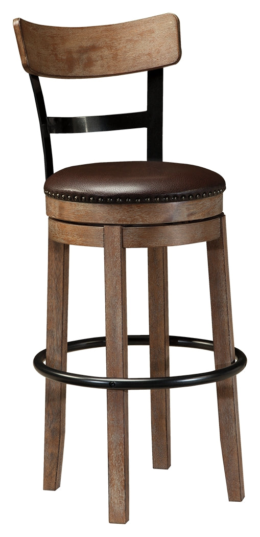 Ashley Furniture - PINNADEL 30" UPHOLSTERED SWIVEL BARSTOOL - Light Brown Metal|Wood - Stools