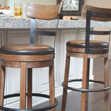 Ashley Furniture - PINNADEL 30" UPHOLSTERED SWIVEL BARSTOOL - Light Brown Metal|Wood - Stools - Additional View 2