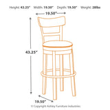 Ashley Furniture - PINNADEL 30" UPHOLSTERED SWIVEL BARSTOOL - Light Brown Metal|Wood - Stools - Additional View 3