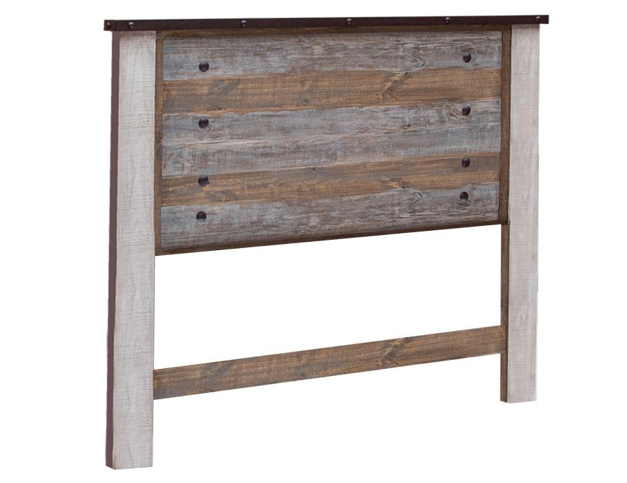 Wooden headboard with rustic design on a white background
