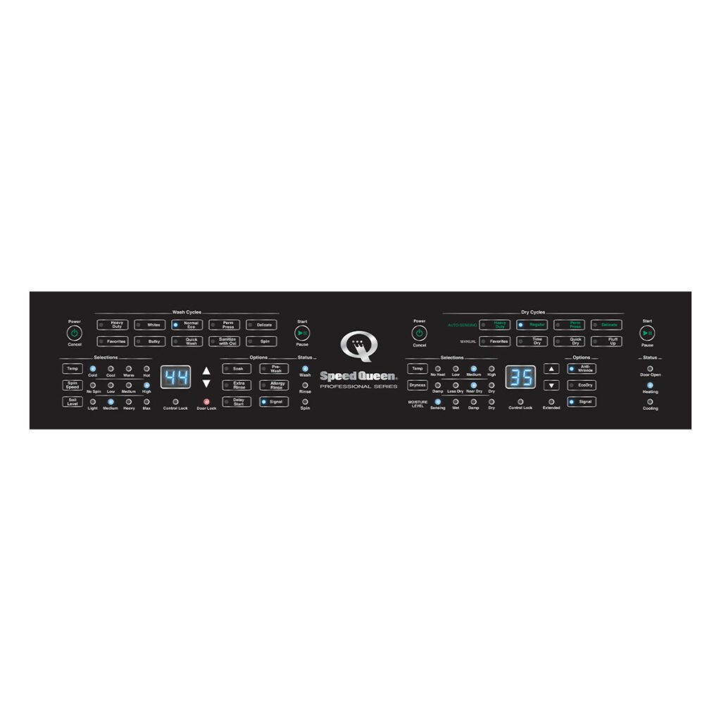 Control panel with various buttons and displays on a white background
