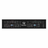 Control panel with various buttons and displays on a white background