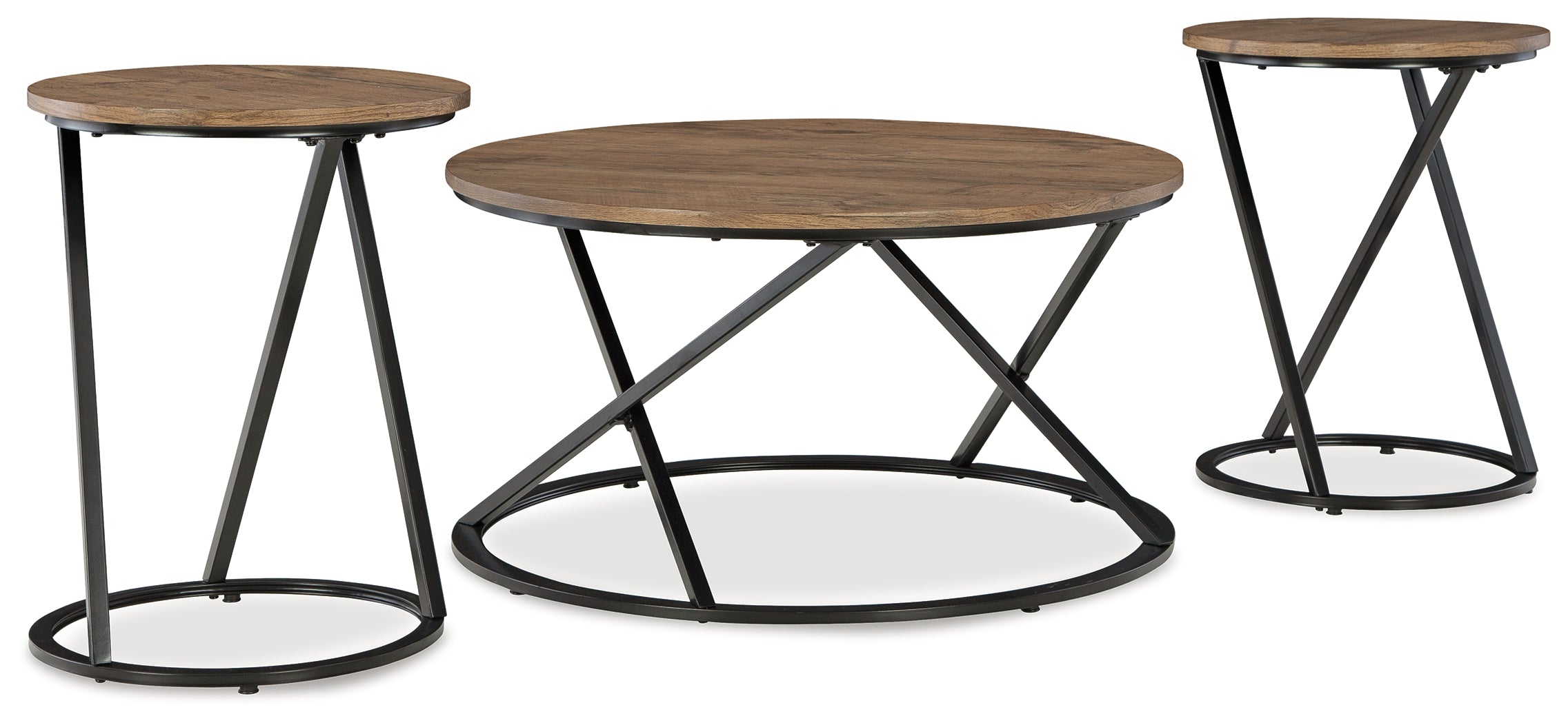 Ashley Furniture - CASSBRYN 3 PIECE OCCASIONAL TABLE SET - Light Brown Wood|Metal - Tables