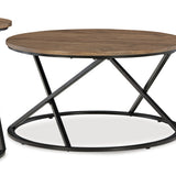 Ashley Furniture - CASSBRYN 3 PIECE OCCASIONAL TABLE SET - Light Brown Wood|Metal - Tables