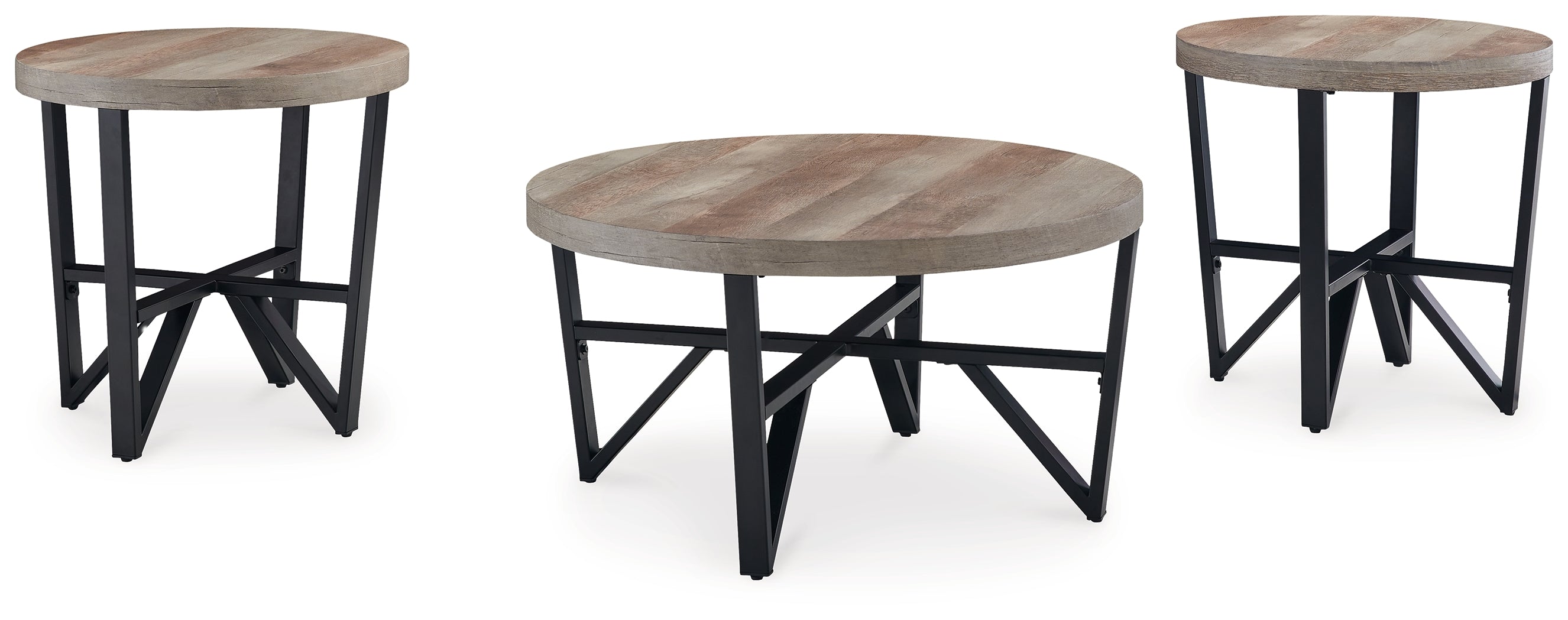 Ashley Furniture - DEANLEE 3 PIECE OCCASIONAL TABLE SET - Light Brown Wood|Metal - Tables