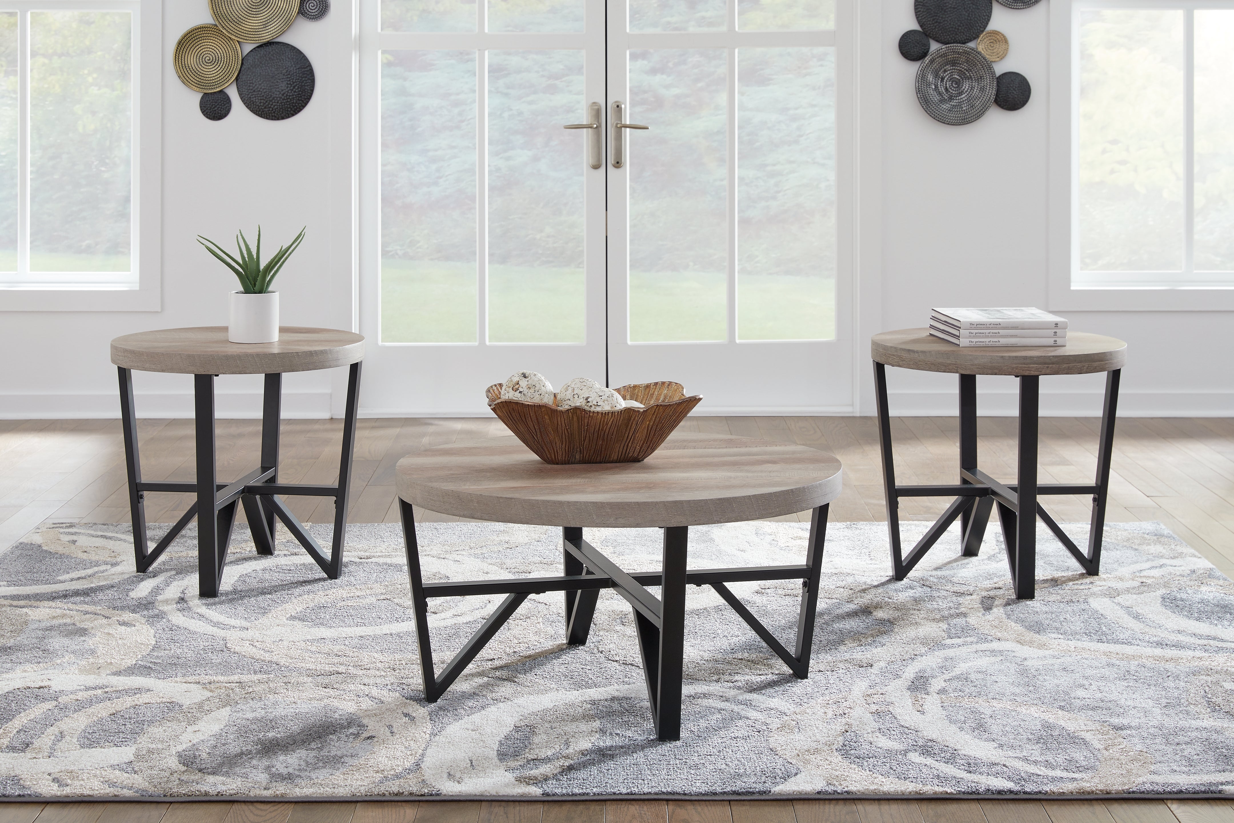Ashley Furniture - DEANLEE 3 PIECE OCCASIONAL TABLE SET - Light Brown Wood|Metal - Tables - Additional View 1